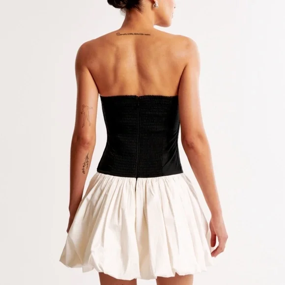 Abercrombie & Fitch Black and Cream Strapless Mini Dress - Picture 6 of 7